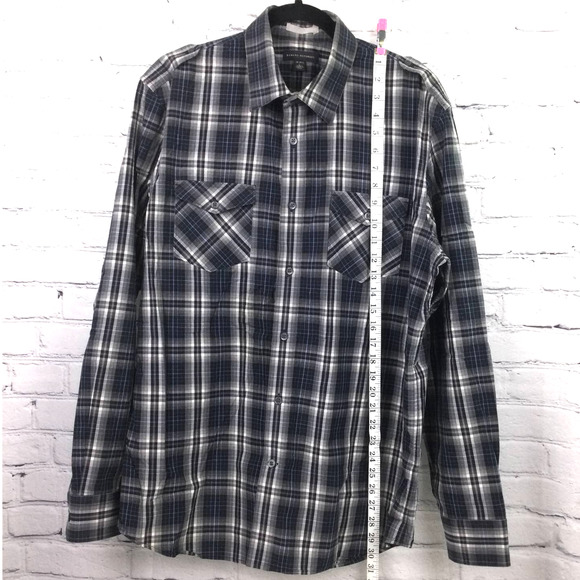 Banana Republic Men's Plaid Navy Long Sleeve Collared Button Down Shirt L - Picture 11 of 12